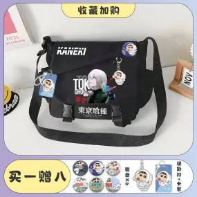 Tokyo Ghoul Kaneki Ken Anime Handbag Shoulder Casual Zipper Cross Body Tote School Book Students Messenger Bag With Badges