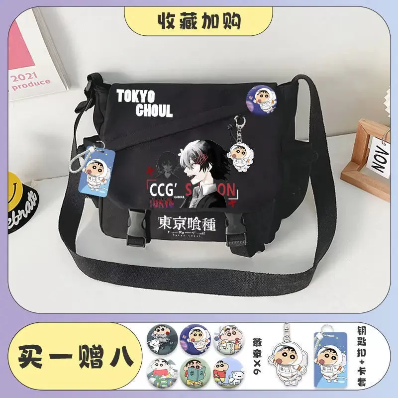 Tokyo Ghoul Kaneki Ken Anime Handbag Shoulder Casual Zipper Cross Body Tote School Book Students Messenger Bag With Badges