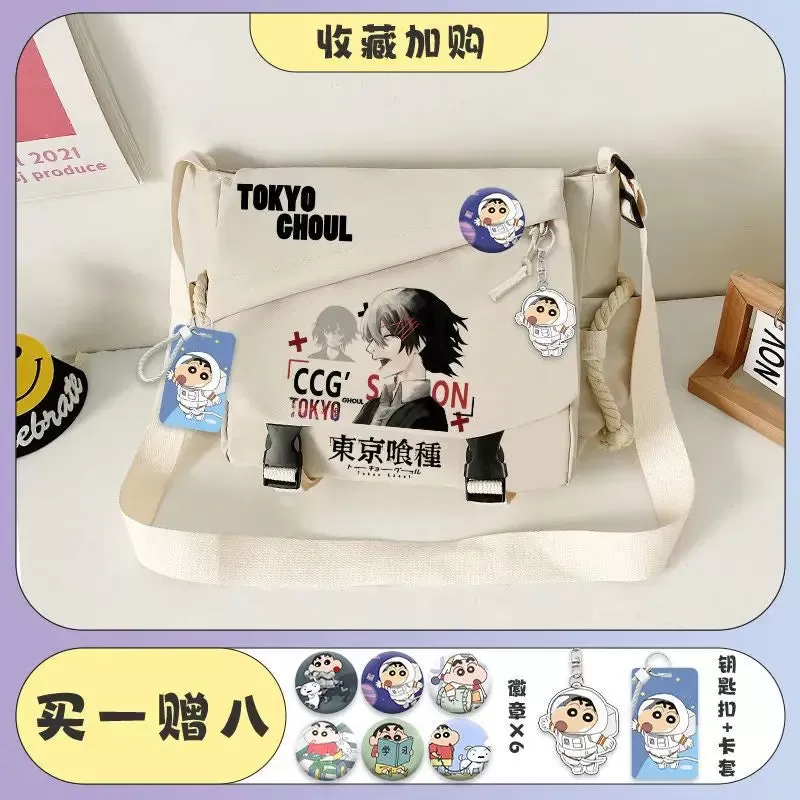 Tokyo Ghoul Kaneki Ken Anime Handbag Shoulder Casual Zipper Cross Body Tote School Book Students Messenger Bag With Badges