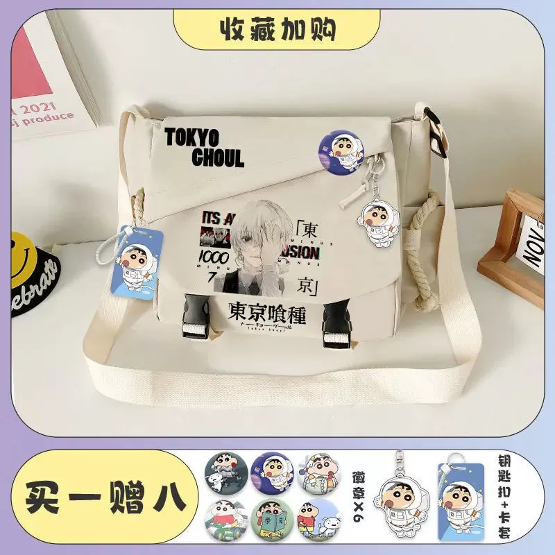 Tokyo Ghoul Kaneki Ken Anime Handbag Shoulder Casual Zipper Cross Body Tote School Book Students Messenger Bag With Badges