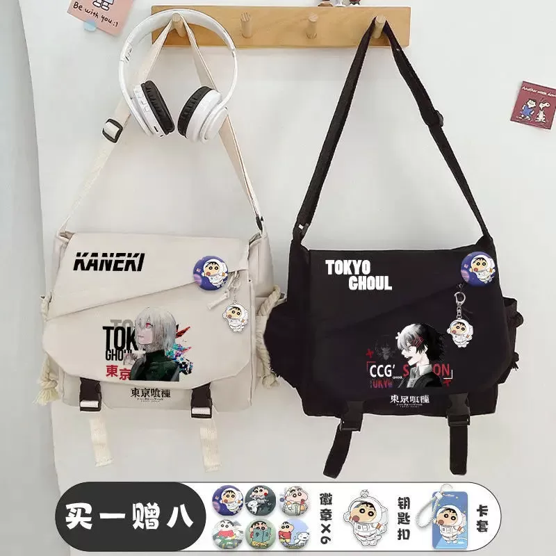 Tokyo Ghoul Kaneki Ken Anime Handbag Shoulder Casual Zipper Cross Body Tote School Book Students Messenger Bag With Badges