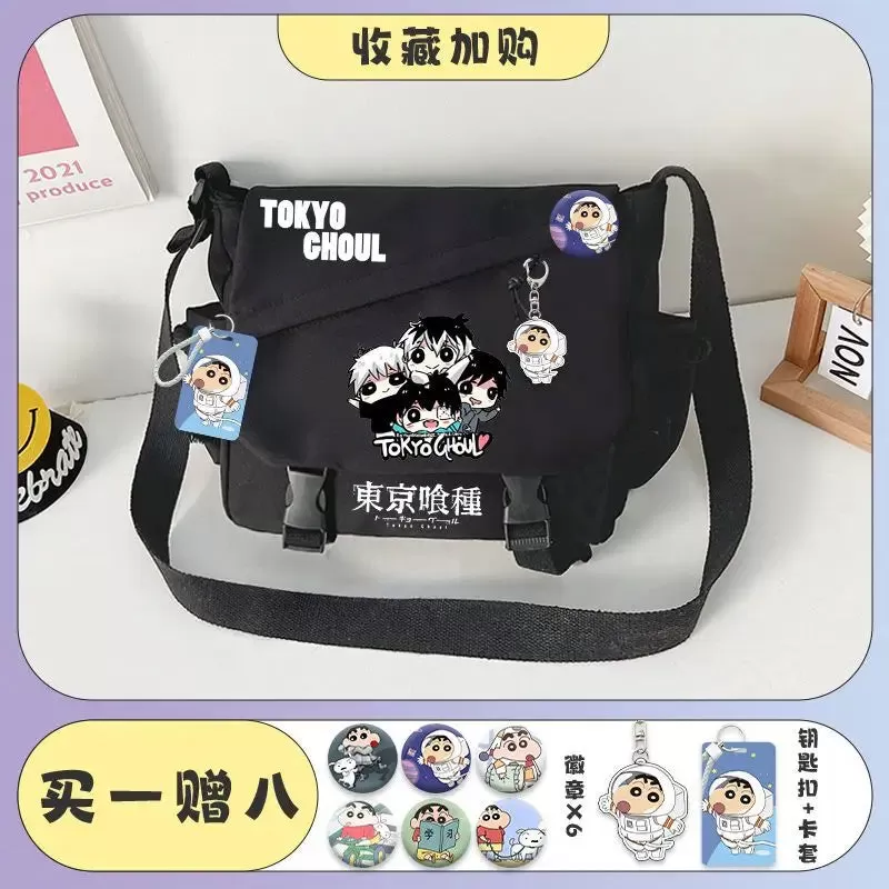 Tokyo Ghoul Kaneki Ken Anime Handbag Shoulder Casual Zipper Cross Body Tote School Book Students Messenger Bag With Badges