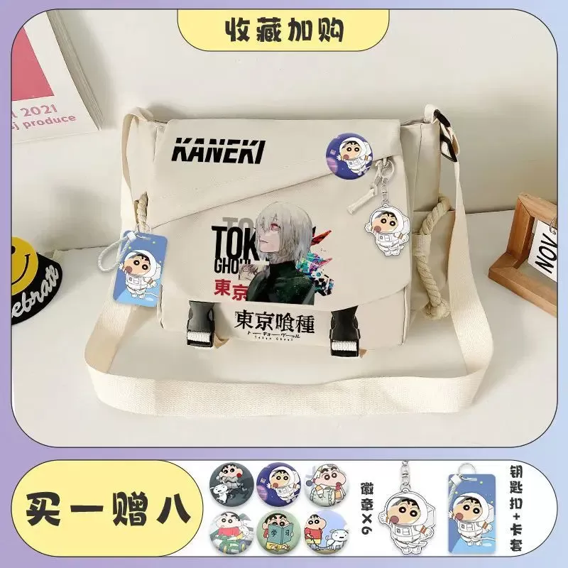 Tokyo Ghoul Kaneki Ken Anime Handbag Shoulder Casual Zipper Cross Body Tote School Book Students Messenger Bag With Badges