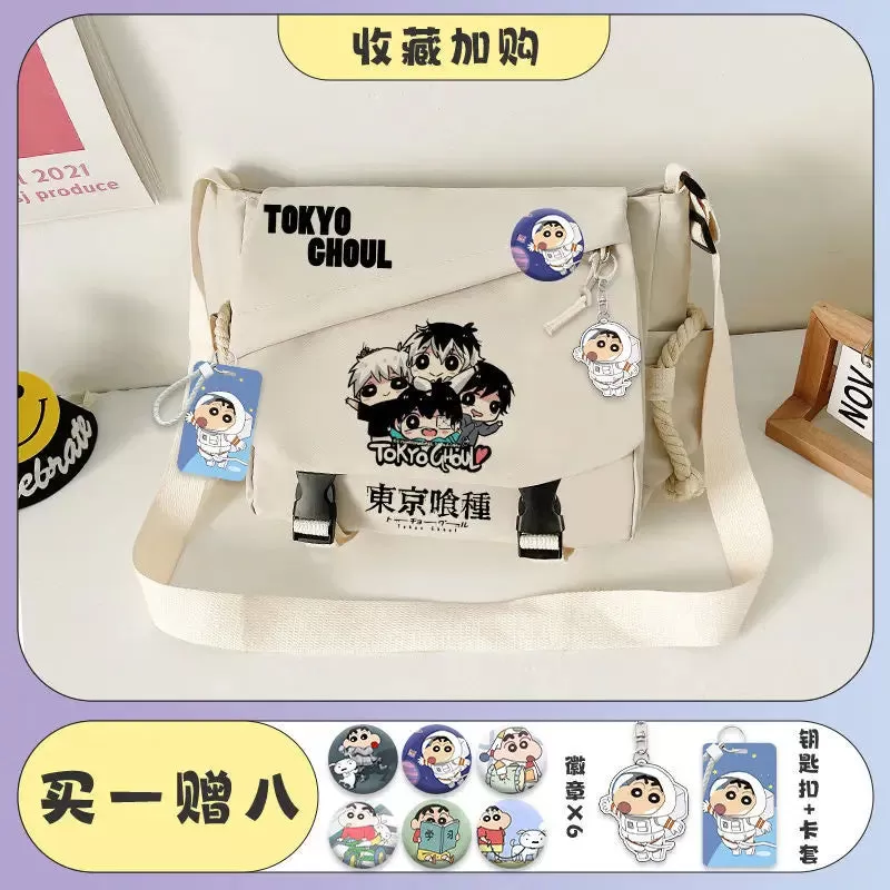 Tokyo Ghoul Kaneki Ken Anime Handbag Shoulder Casual Zipper Cross Body Tote School Book Students Messenger Bag With Badges