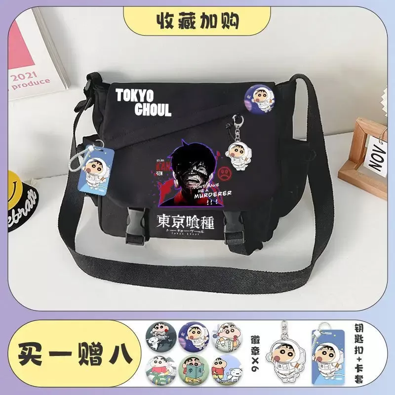 Tokyo Ghoul Kaneki Ken Anime Handbag Shoulder Casual Zipper Cross Body Tote School Book Students Messenger Bag With Badges