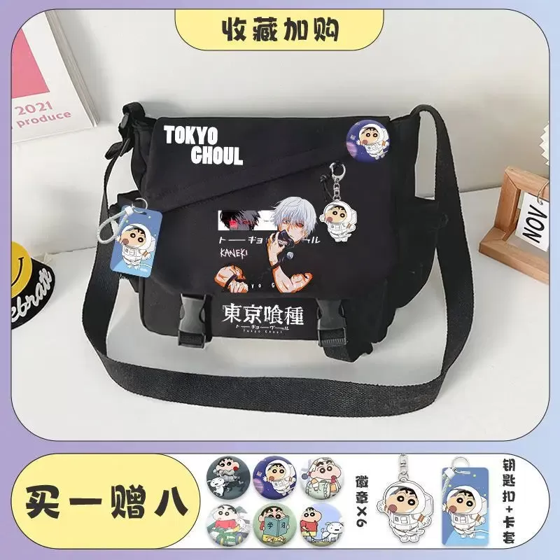 Tokyo Ghoul Kaneki Ken Anime Handbag Shoulder Casual Zipper Cross Body Tote School Book Students Messenger Bag With Badges