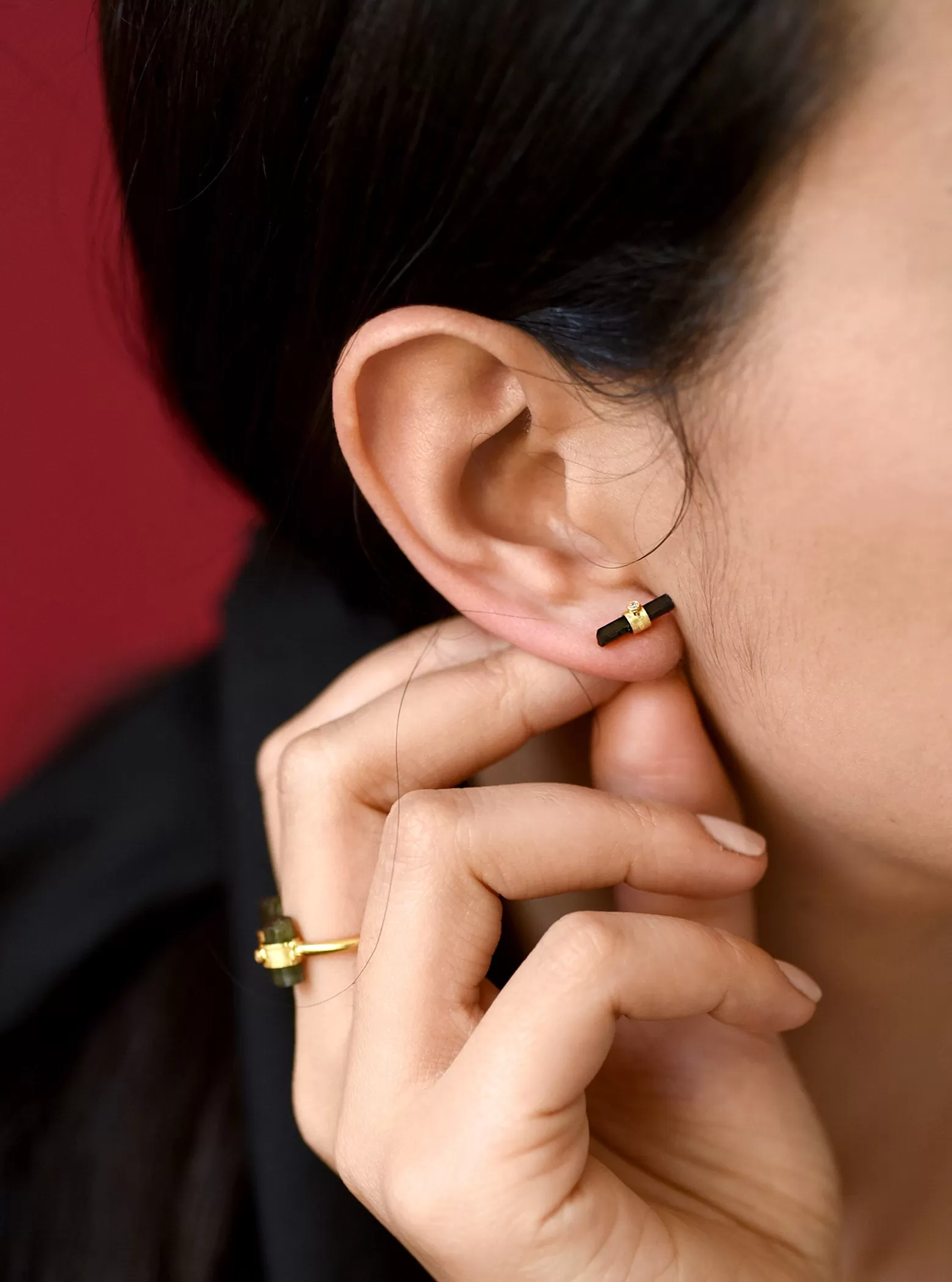 Tourmaline with Diamond Parallel Bar Earring