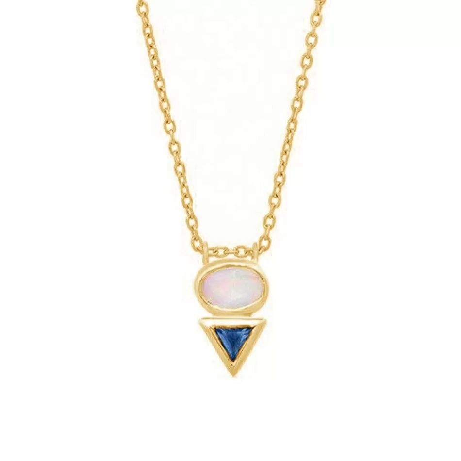 Triangle Combination Oval Opal Pendant Necklace - 925 Sterling Silver