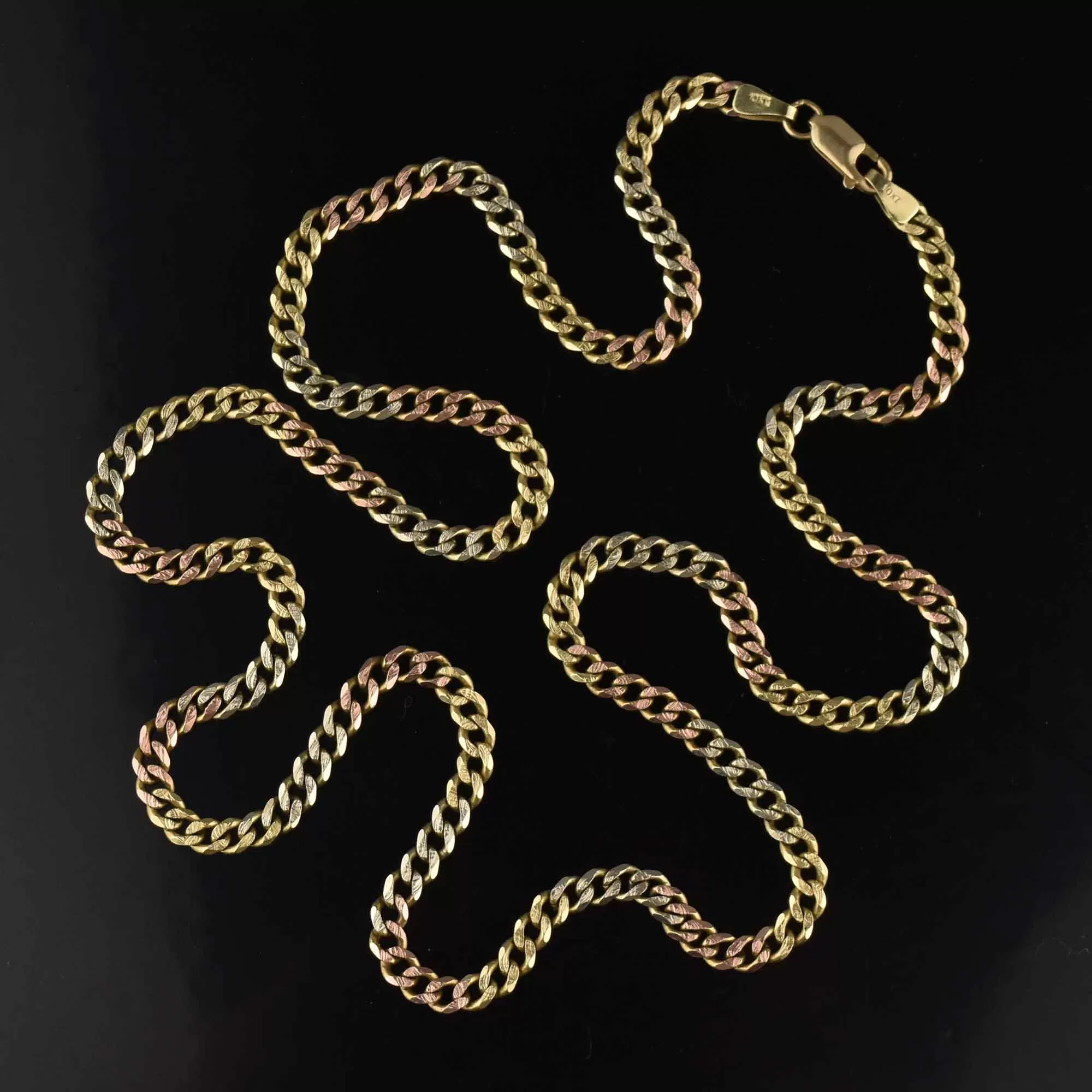 Tricolor Gold Long Textured Curb Chain Necklace Unisex