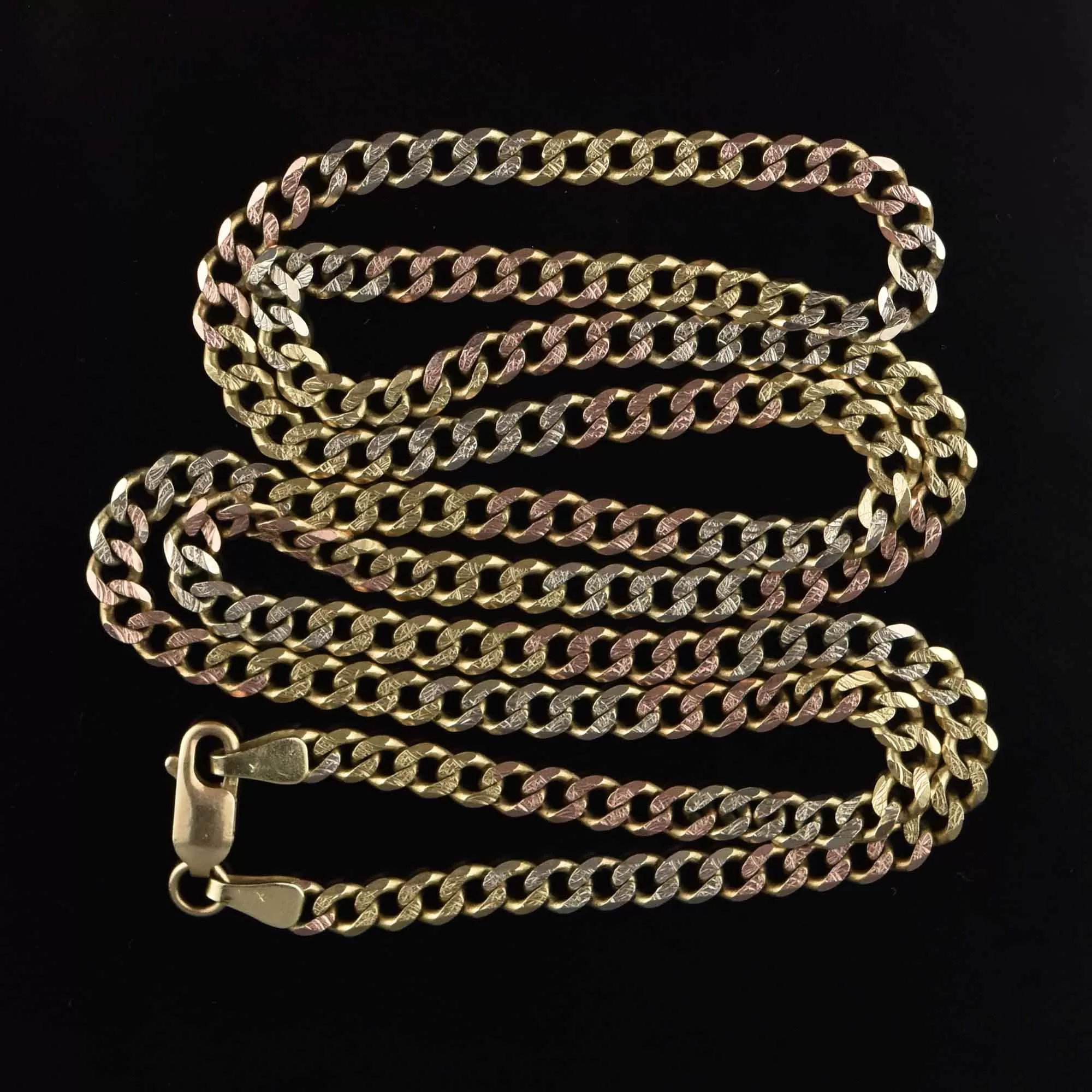 Tricolor Gold Long Textured Curb Chain Necklace Unisex