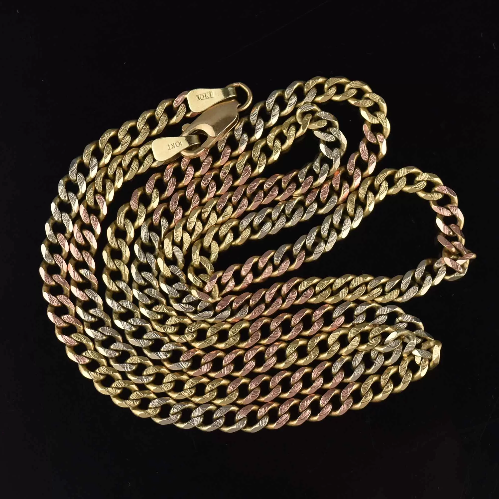 Tricolor Gold Long Textured Curb Chain Necklace Unisex