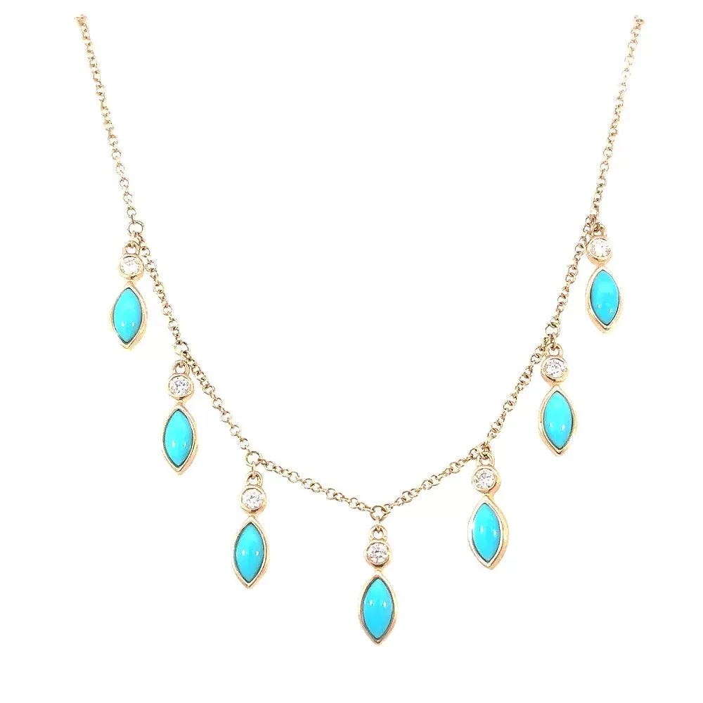 Turquoise and Diamond Teardrop Necklace by Leela Grace Jewelry