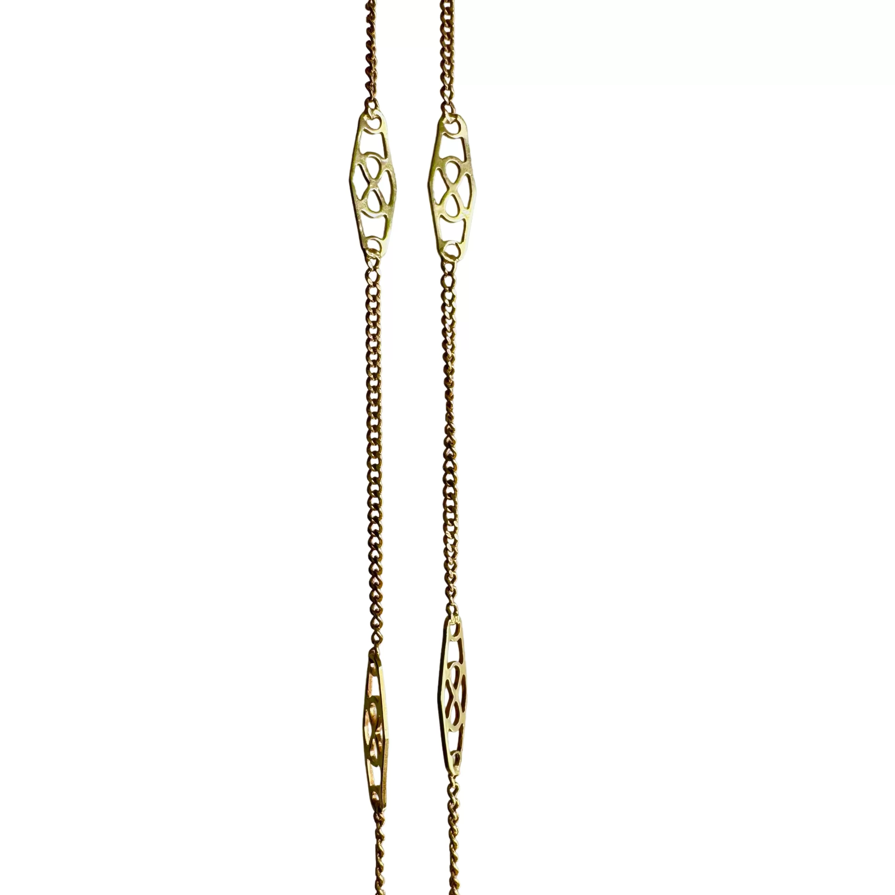 V I N T A G E // deco infinity / 14k yellow gold filigree and curb station chain necklace / just shy of 19.5, 3g