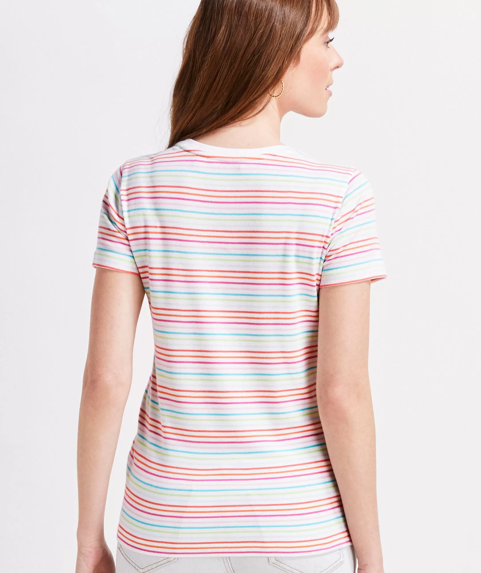 Vineyard Vines Women's Striped Short-Sleeve Crewneck Simple Tee - Coral Stripe Multi