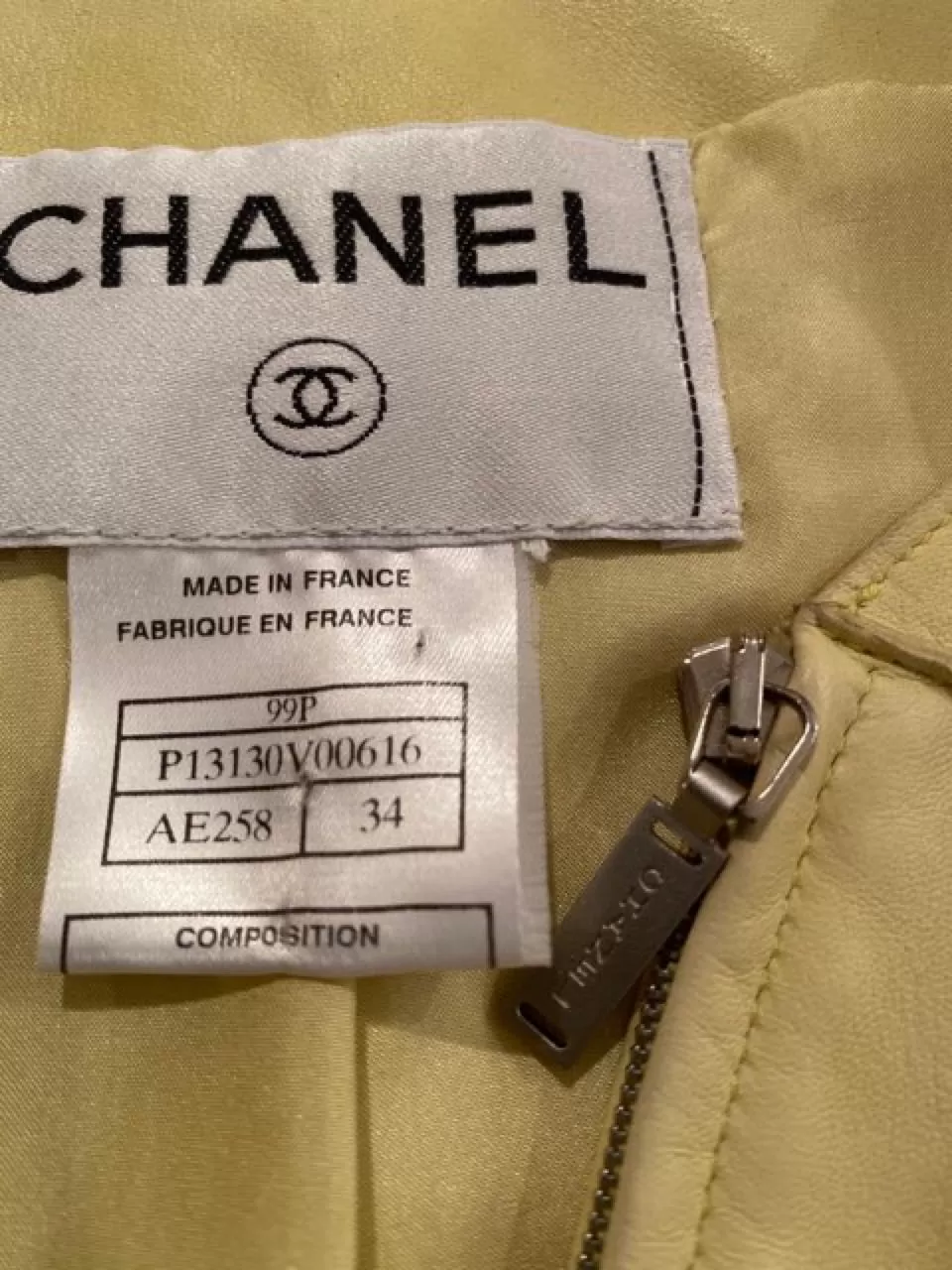 Vintage Chanel 99P, 1999 Spring yellow soft lambskin leather jacket FR 34 US 2/4