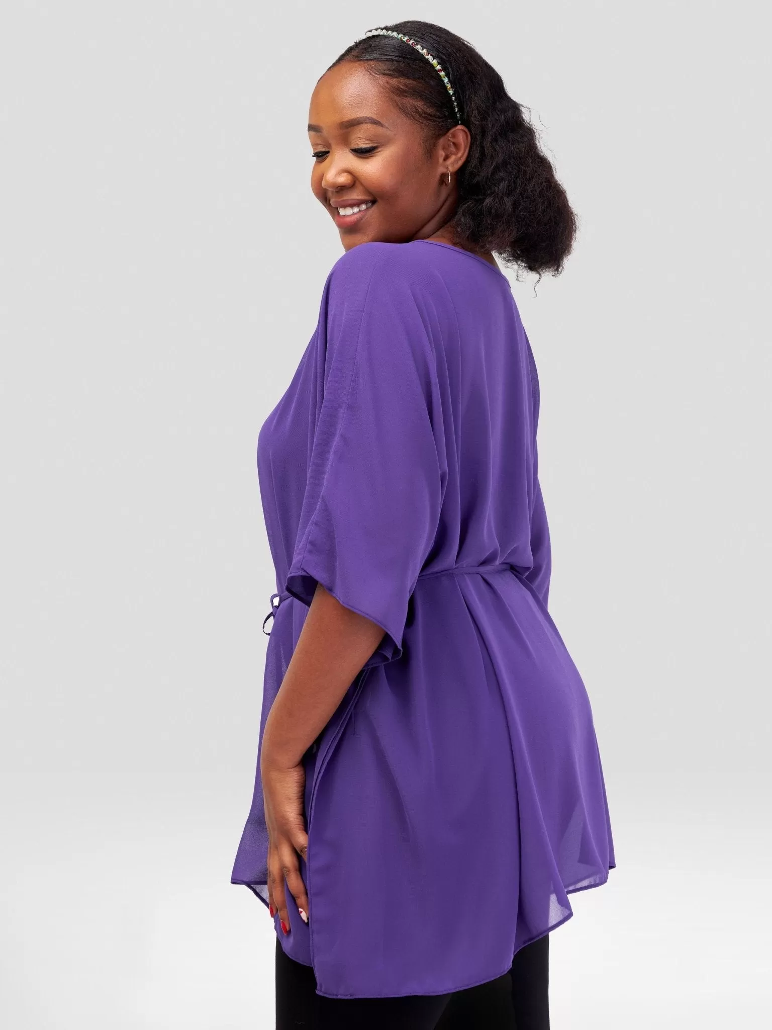 Vivo Basic Chiffon Tie Kaftan Top - Purple