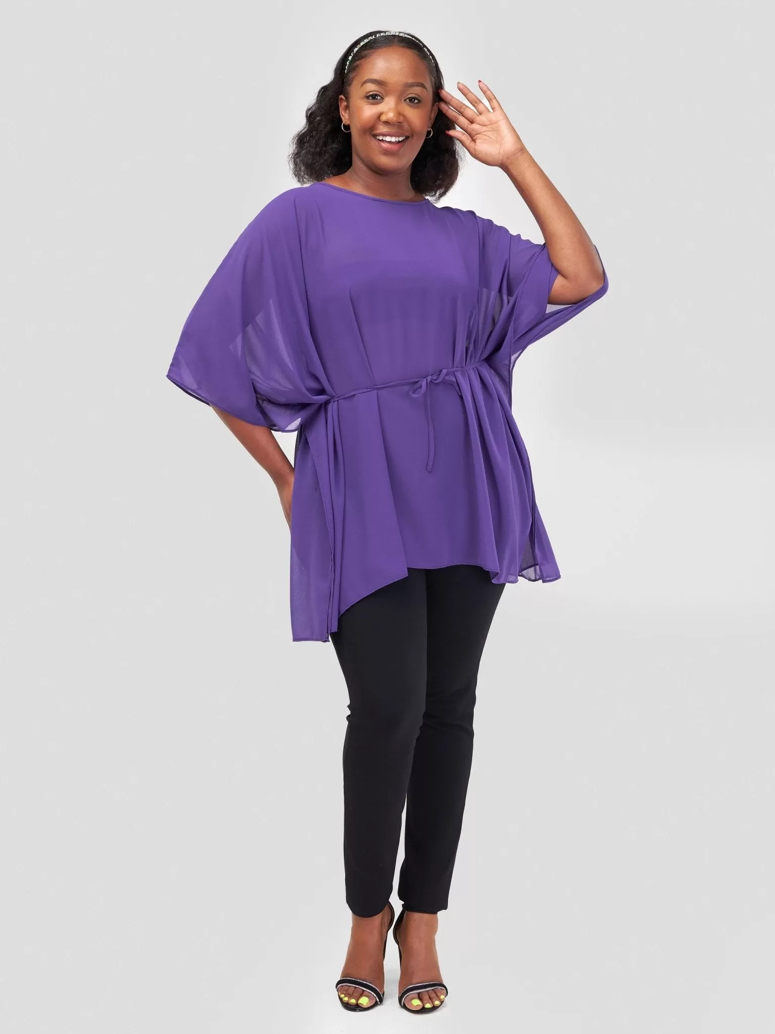 Vivo Basic Chiffon Tie Kaftan Top - Purple