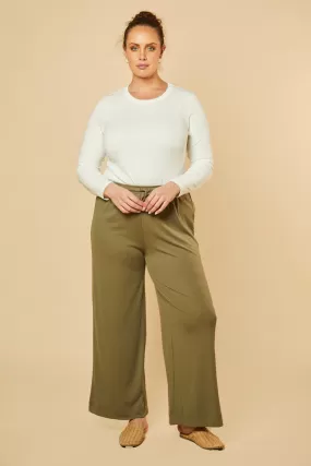 Wide Leg Stretch Pants in Khaki