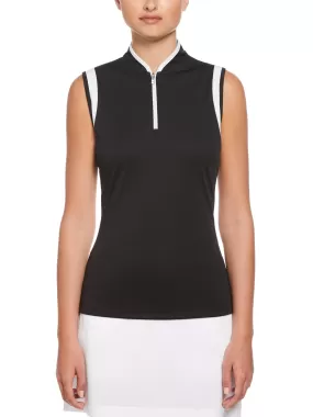 Womens Color Block Mandarin Collar Golf Polo