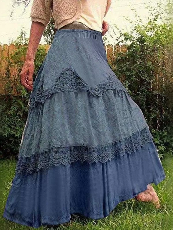 Women's Ruffle Layered Maxi Swing Skirt