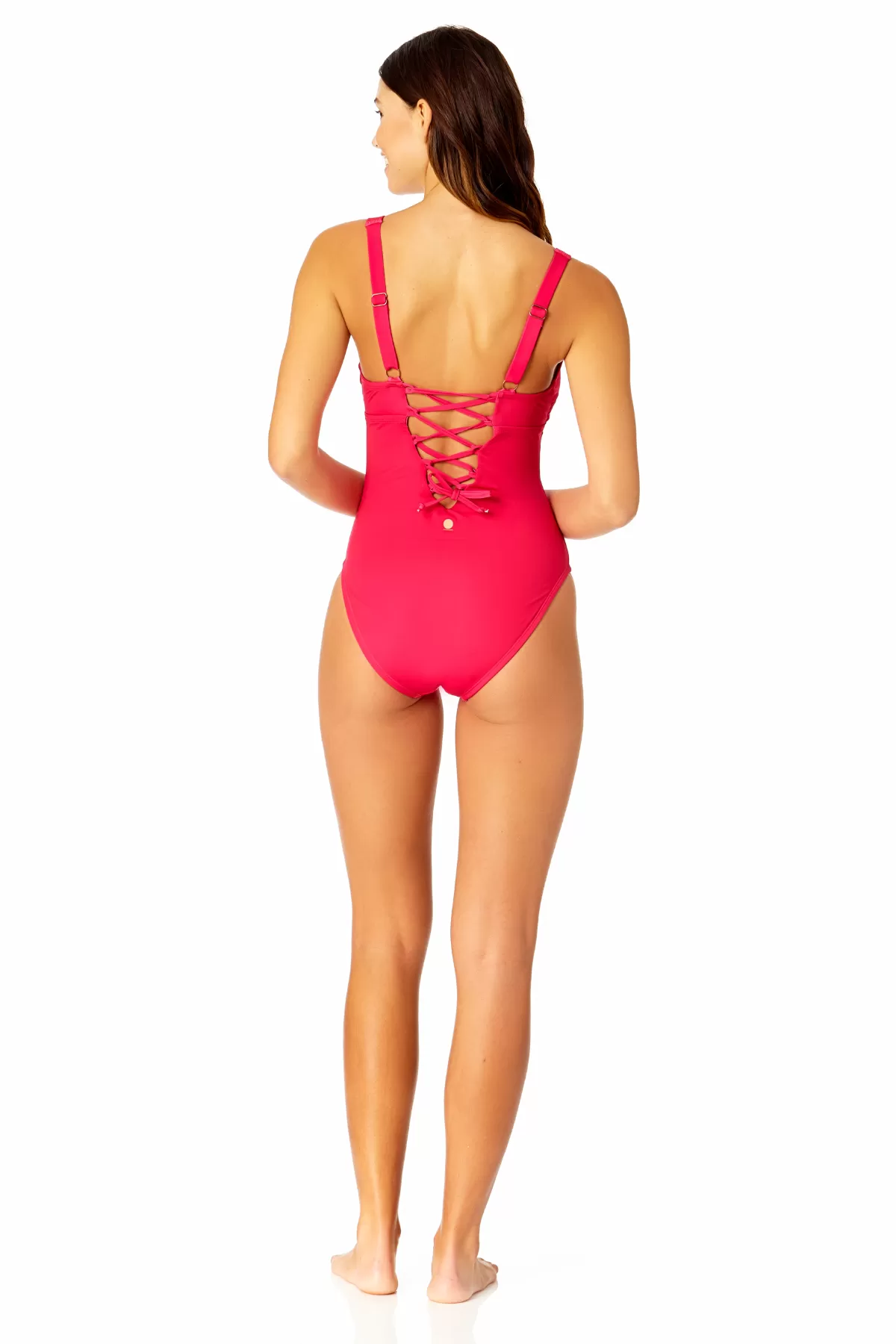 Women's Solid Lace Up Tummy Control One Piece Swimsuit