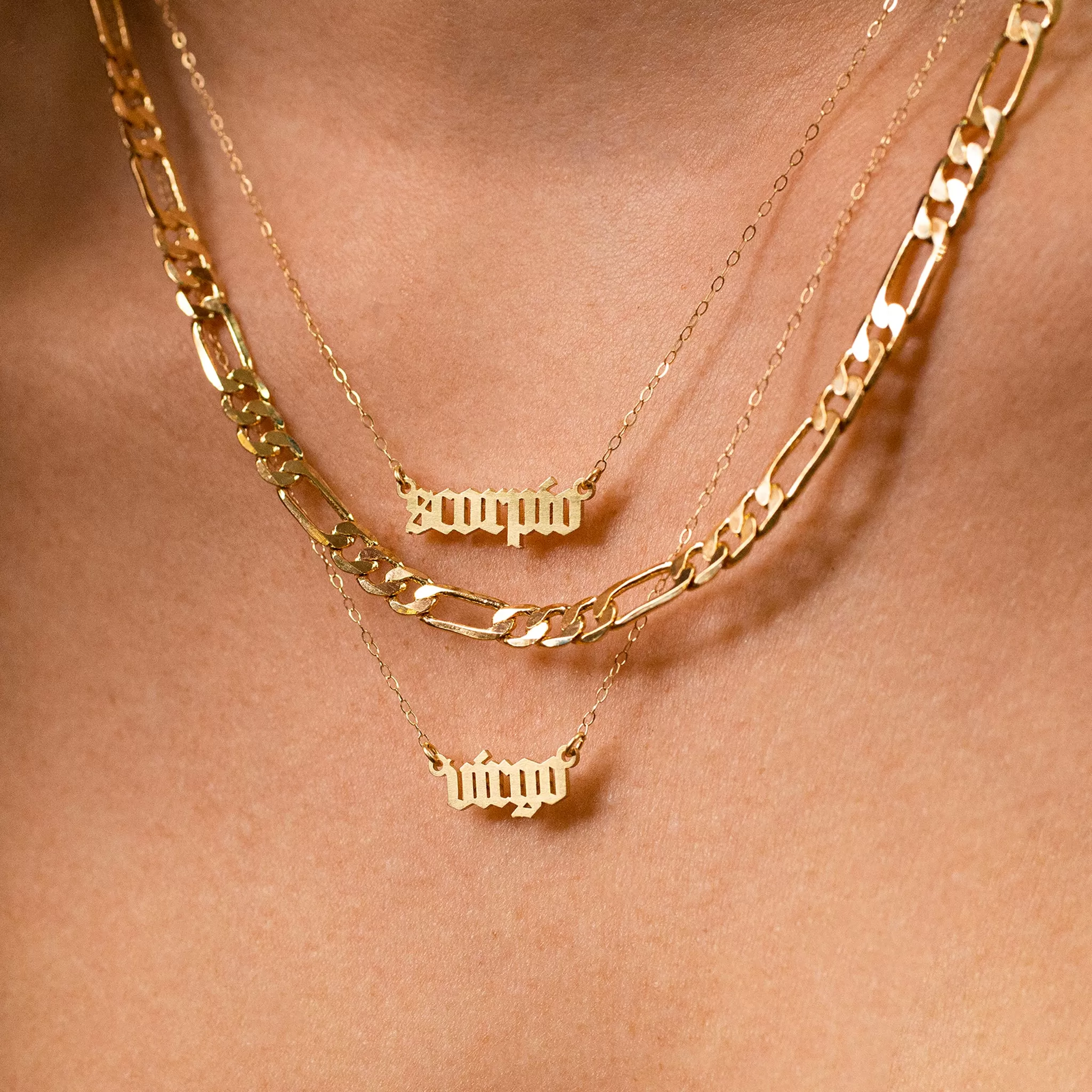 Zodiac Sign Astrology Script Necklace - 14K Solid Gold